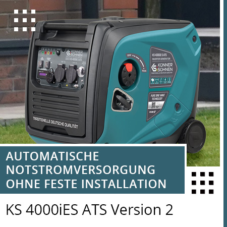 NEUHEIT! Automatische Notstromversorgung ohne feste Installation auf Basis vom Inverter-Generator KS 4000iES ATS Version 2 mit der Leistung bis 3500W