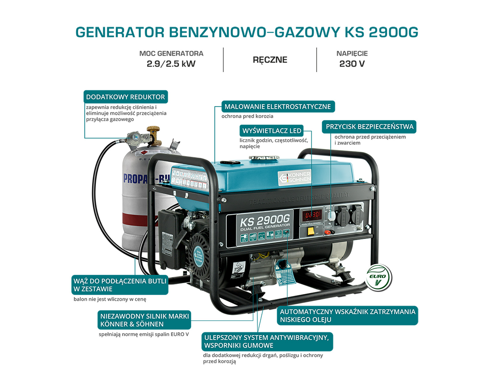 Generator benzynowo-gazowy "Könner & Söhnen" KS 2900G