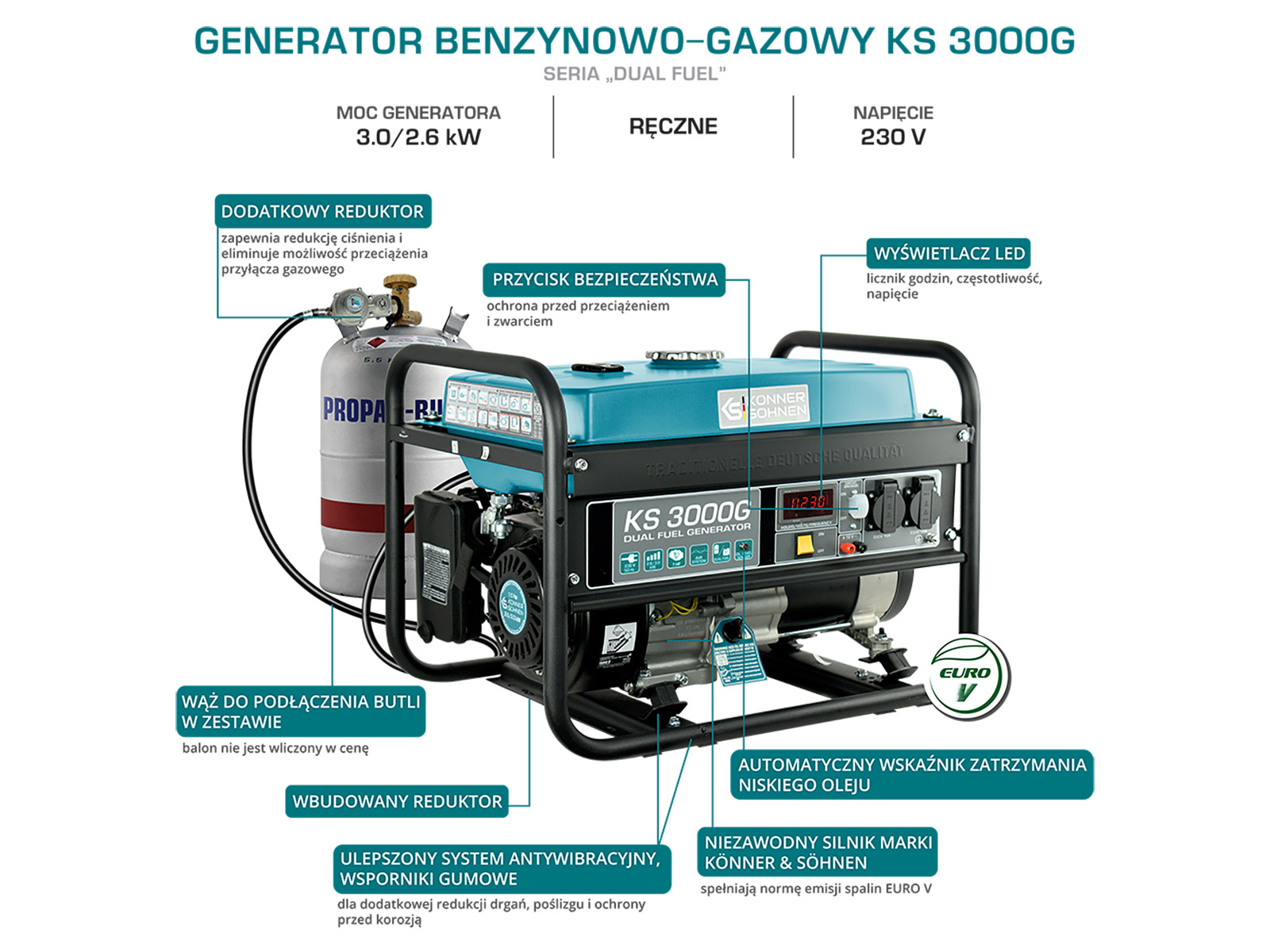 Generator benzynowo-gazowy "Könner & Söhnen" KS 3000G