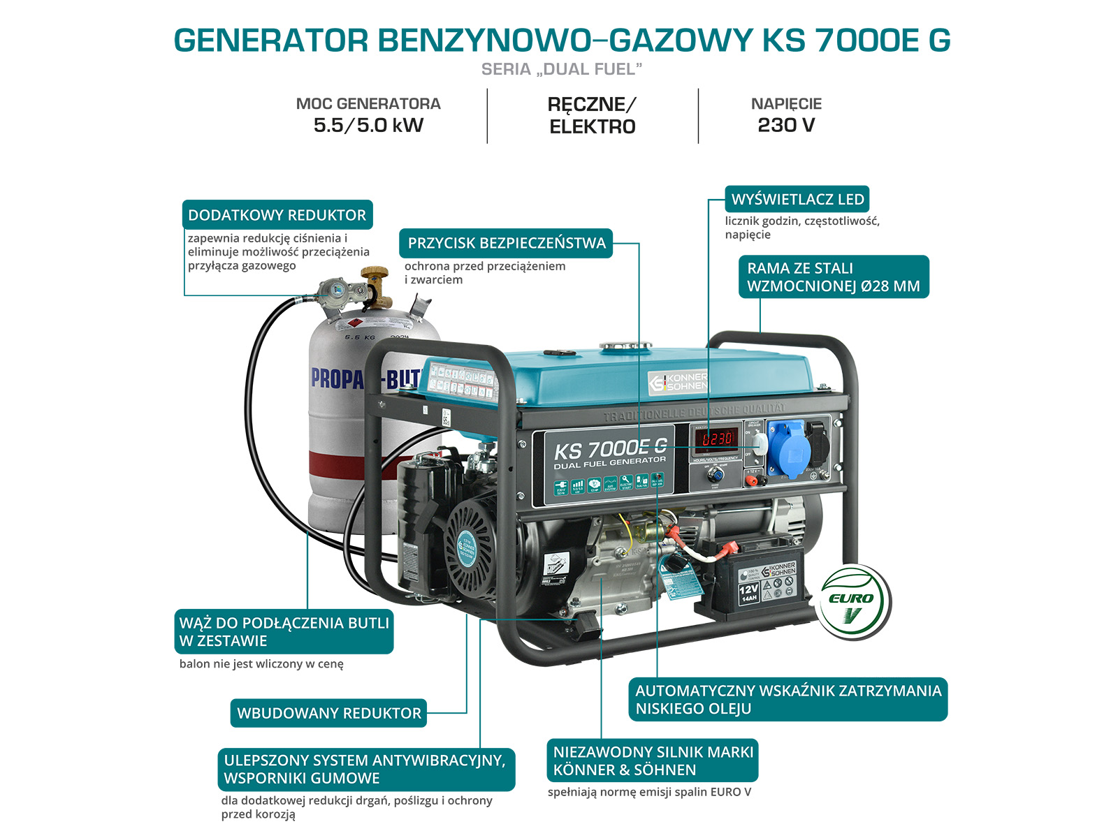 Generator benzynowo-gazowy "Könner & Söhnen" KS 7000E G